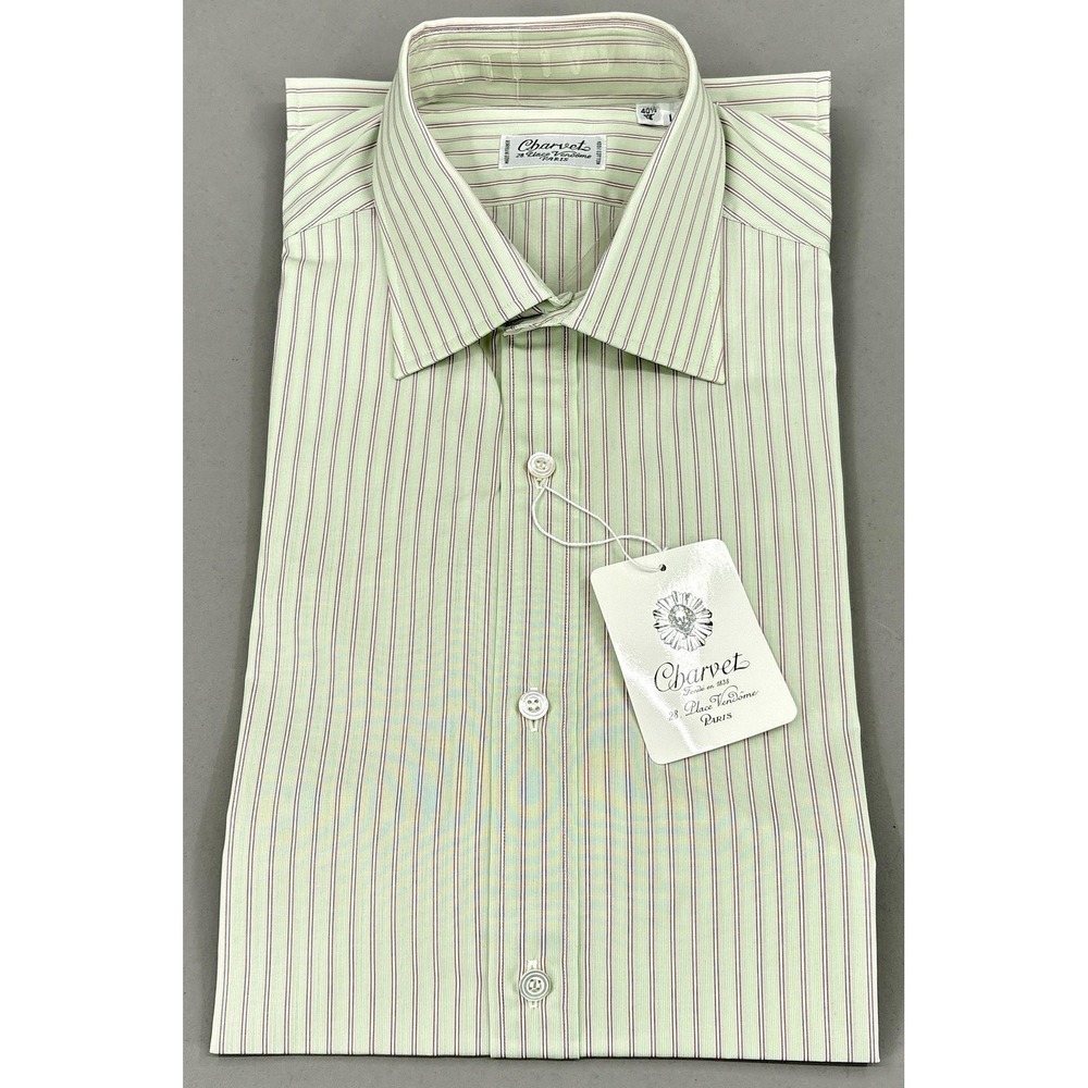 Charvet Shirt Mens 16 40.5 Long Green Stripe French Cuff Long Sleeve Dress NWT